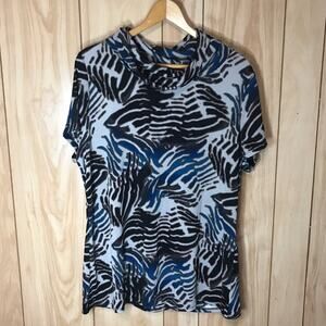 East 5th Zebra Print Stretch Turtleneck Short Sleeve Blouse XL